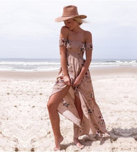 Load image into Gallery viewer, Lossky 2018 New Women Sexy Side Split Summer Dress Off Shoulder Vintage Print Maxi Dress Women Beach Dress Vestidos