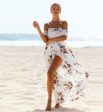 Load image into Gallery viewer, Lossky 2018 New Women Sexy Side Split Summer Dress Off Shoulder Vintage Print Maxi Dress Women Beach Dress Vestidos